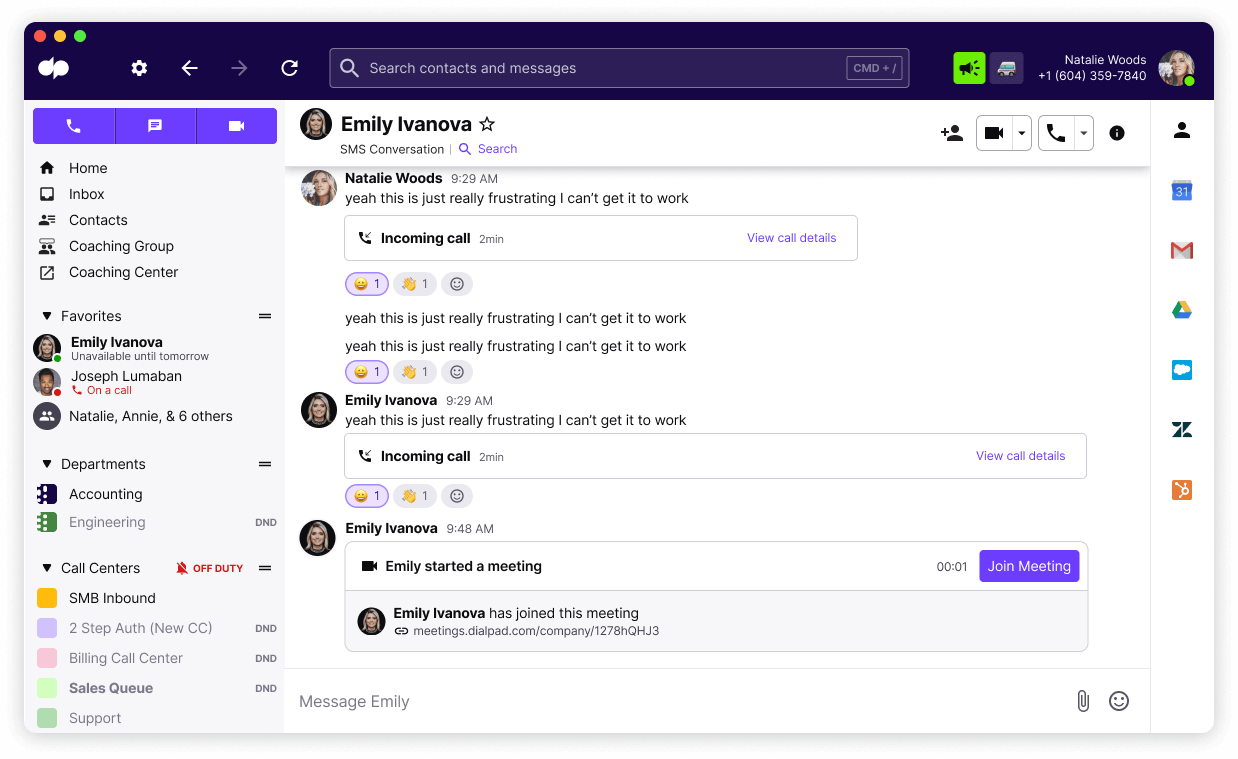 Starting a 1-on-1 meeting in Dialpad