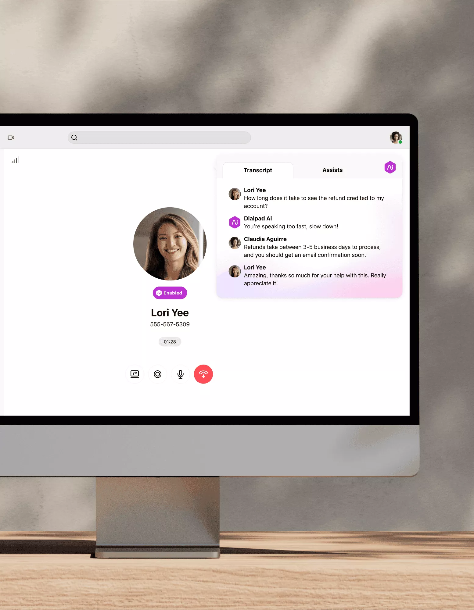 Computer monitor showing Dialpad's inbound call center software user interface