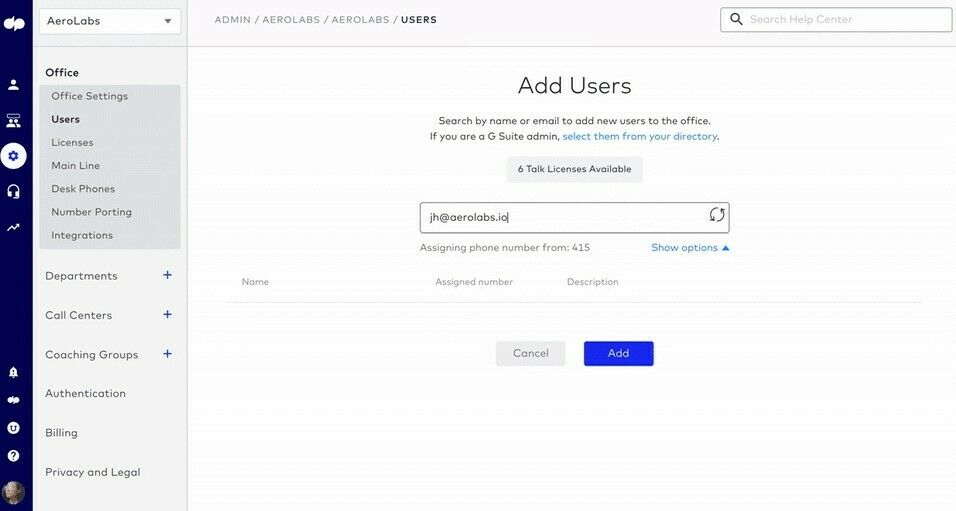 adding a user to dialpad