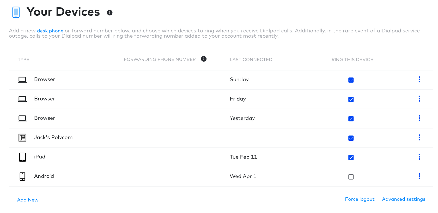 adding devices to dialpad