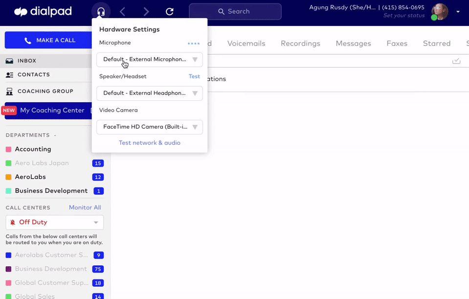 adjusting audio settings in dialpad app