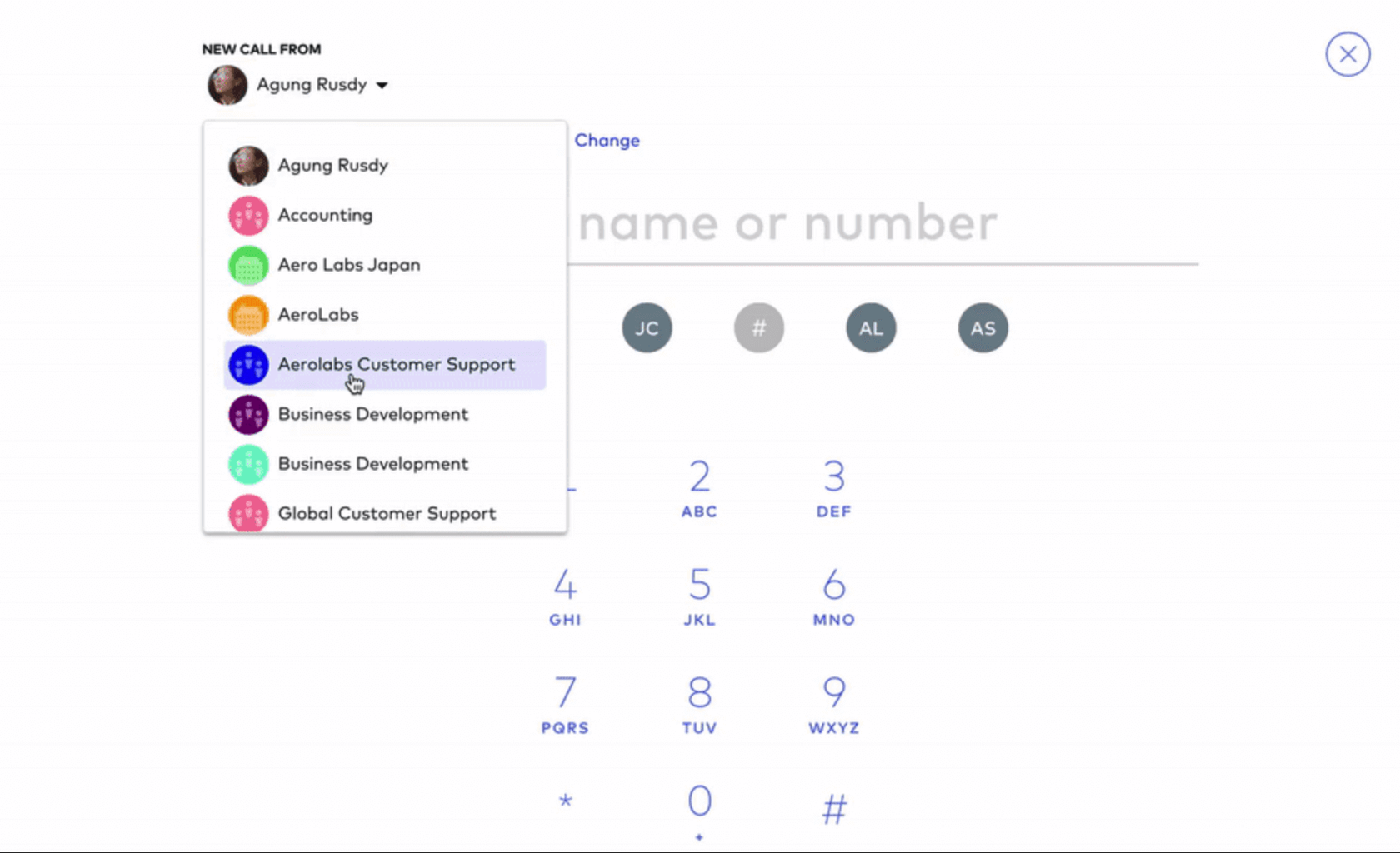 choosing different caller IDs in dialpad