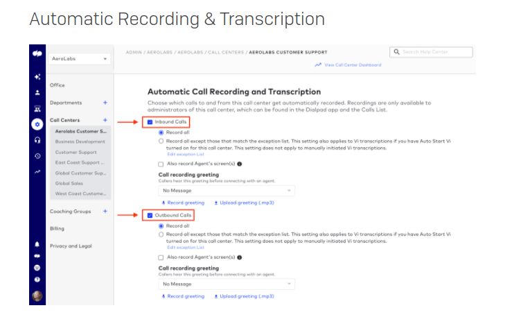 automatic inbound and outbound call recording feature in dialpad