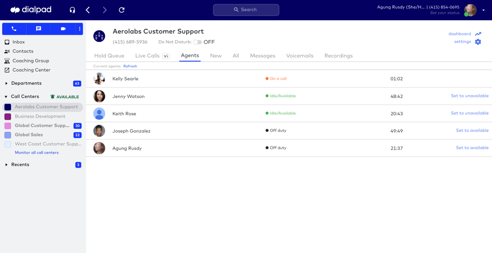 birds eye view for contact center supervisor in dialpad