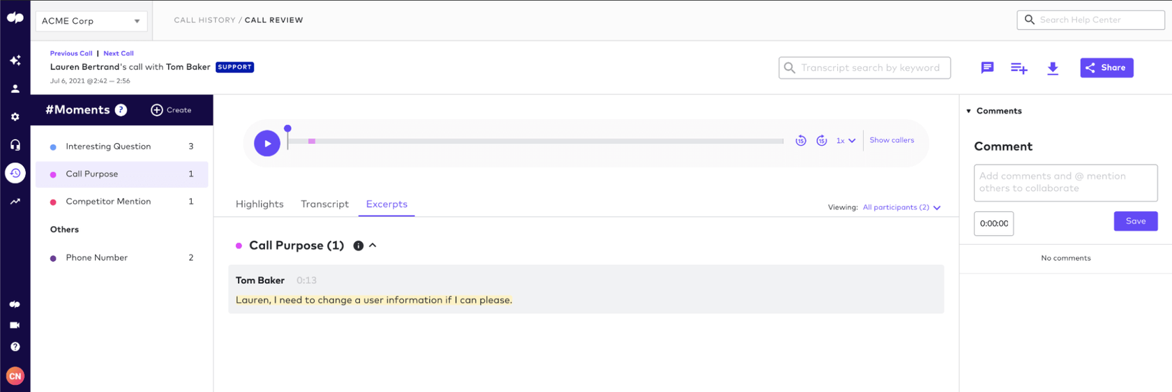 call purpose feature in dialpad