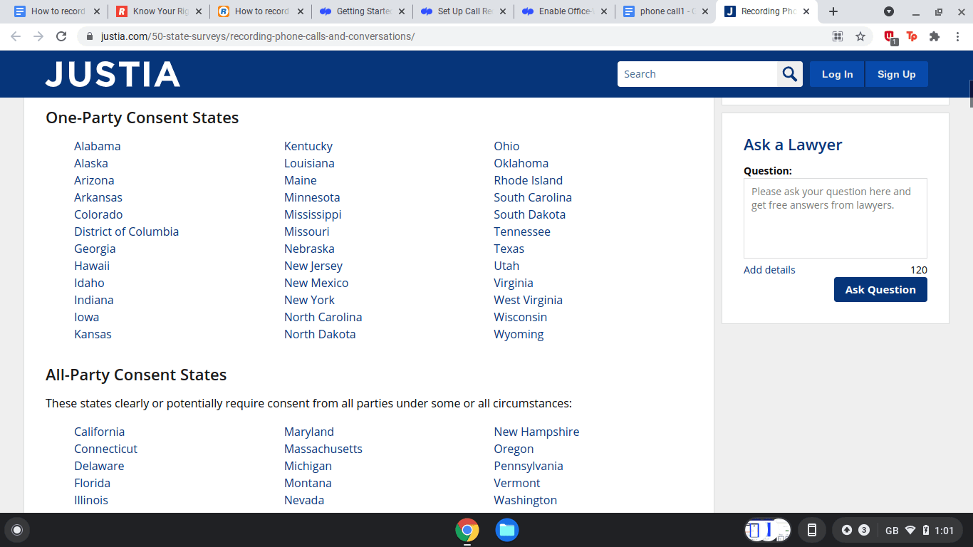 call recording legalities in fifty states