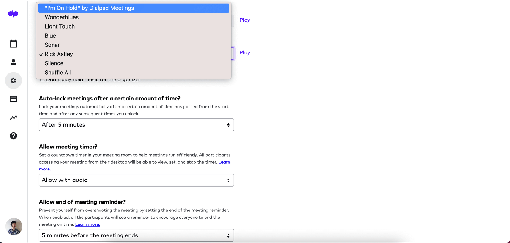 choosing on hold music in dialpad app