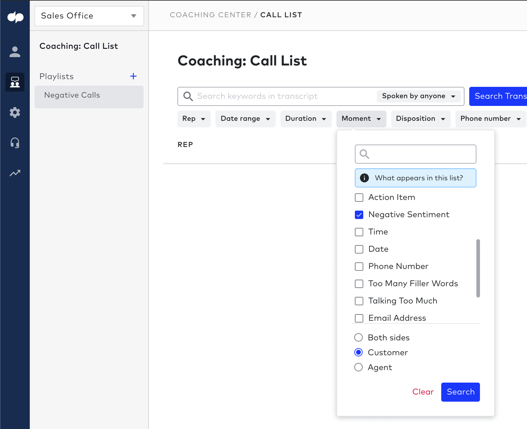 coaching calls playlist in Dialpad