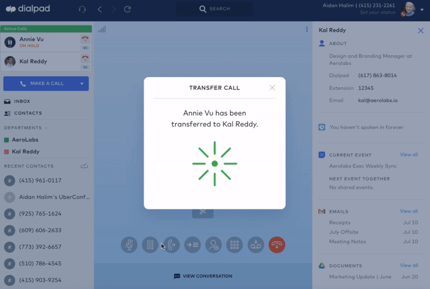 putting someone on hold while asking for a transfer in dialpad