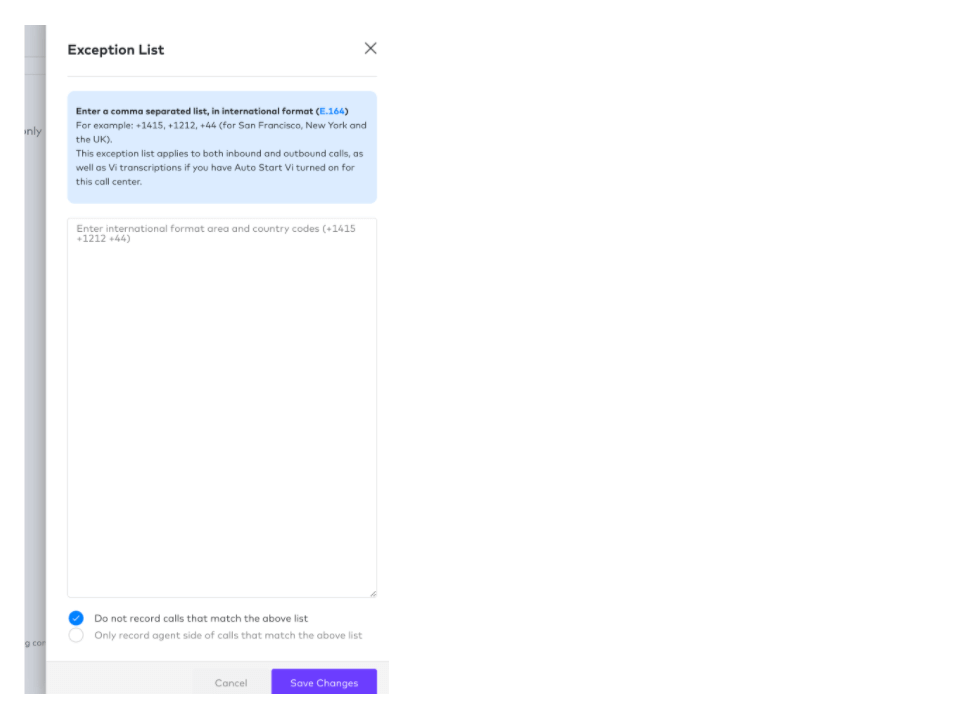 creating exception lists in dialpad contact center