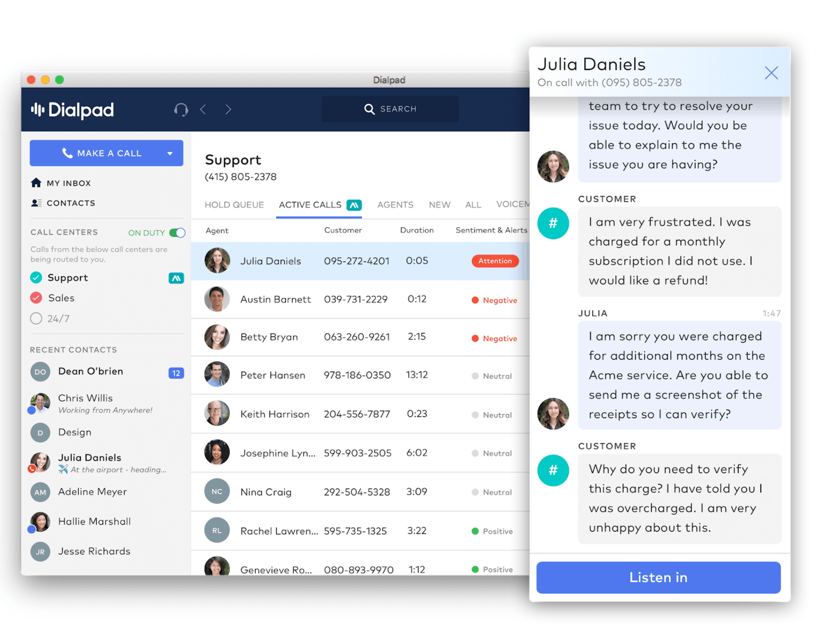 customer sentiment analysis in dialpad
