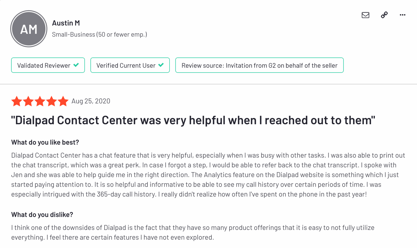 dialpad contact center review from g2