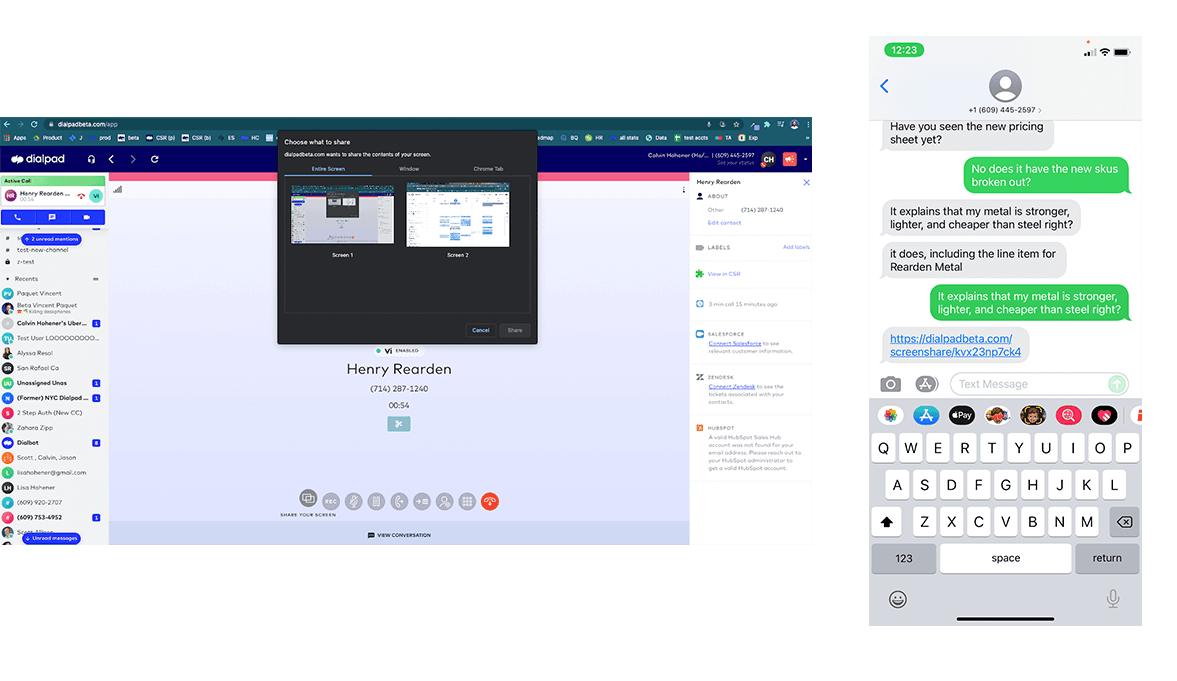 dialpad on-call screen sharing