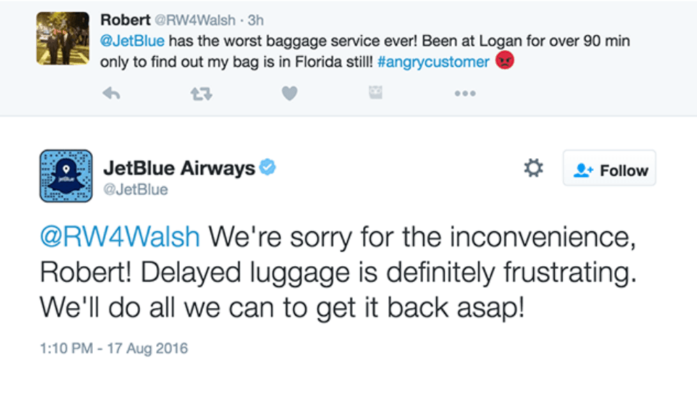 example of customer service on twitter