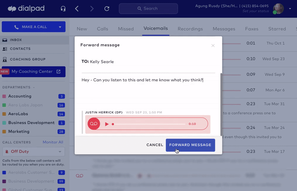 forwarding a voicemail in dialpad