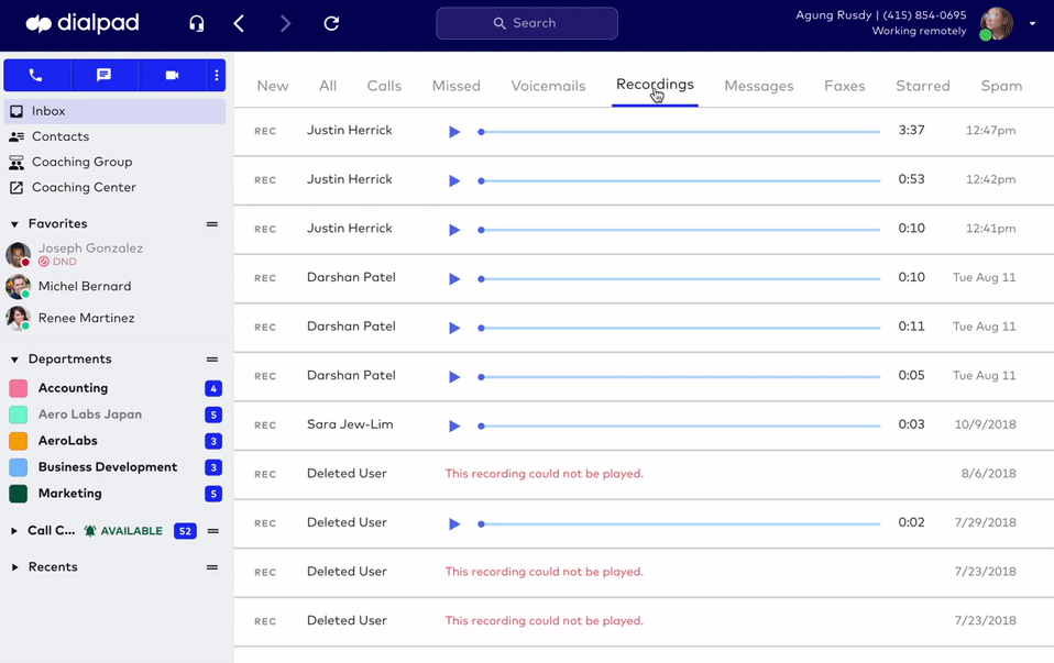listening to call recordings in dialpad app