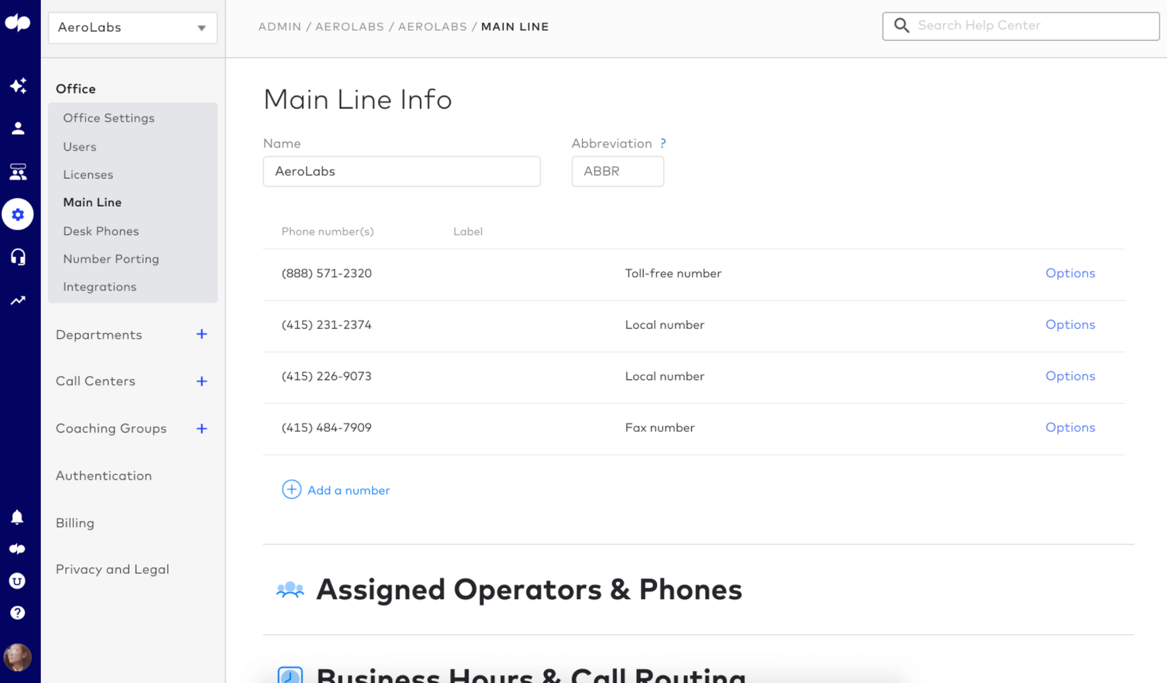 main line setup in dialpad