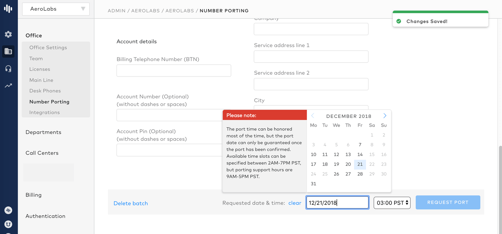 porting a number in dialpad