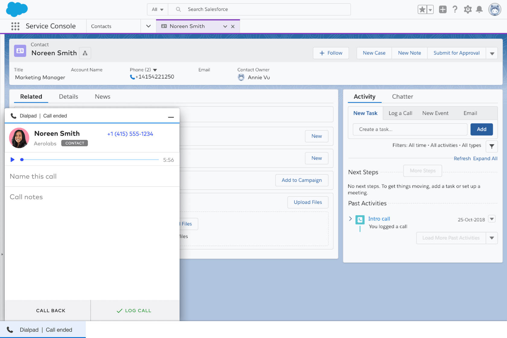 post-call logging in salesforce and dialpad cti integration