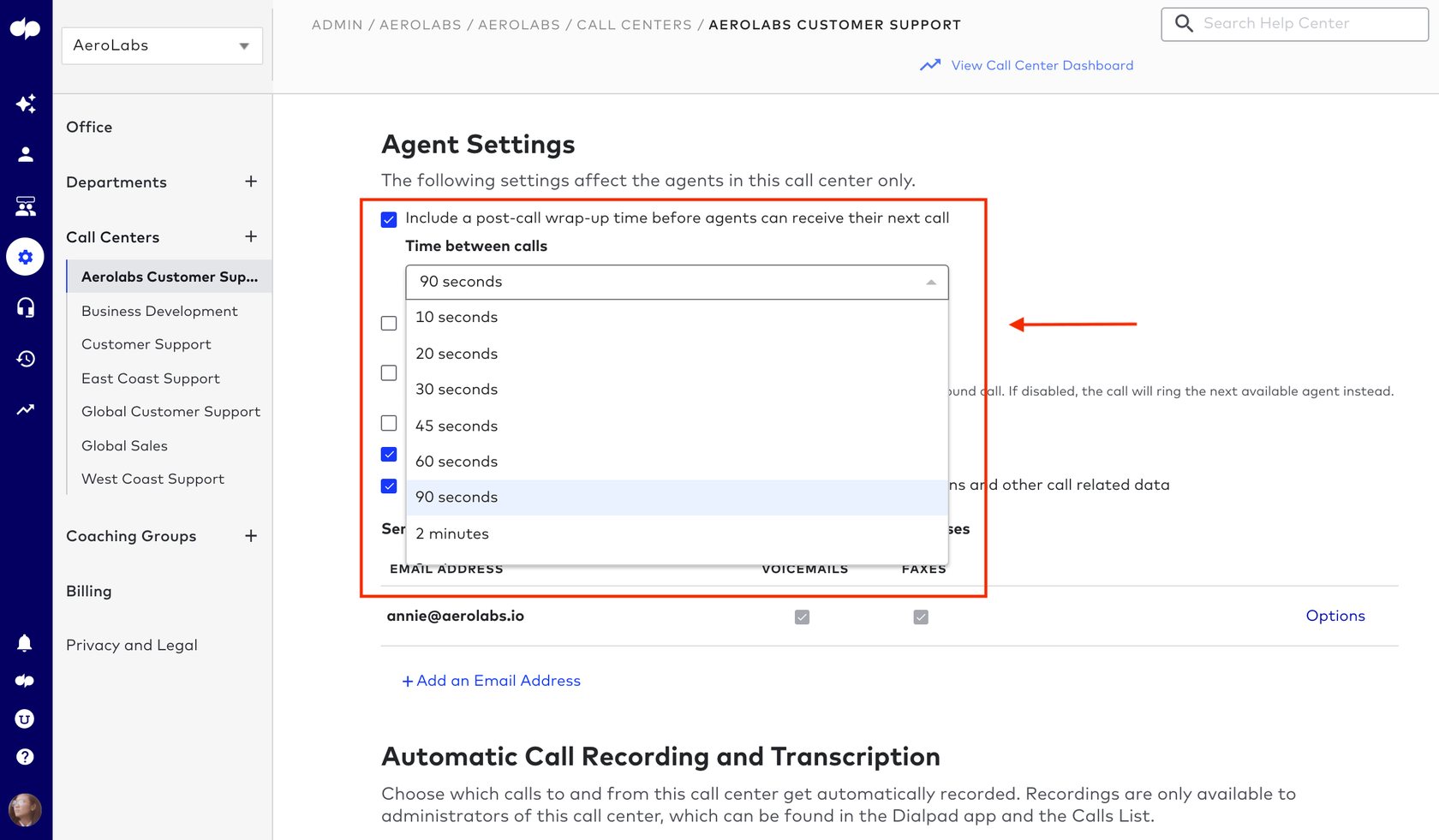 post-call-wrap-up-time-options dialpad contact center