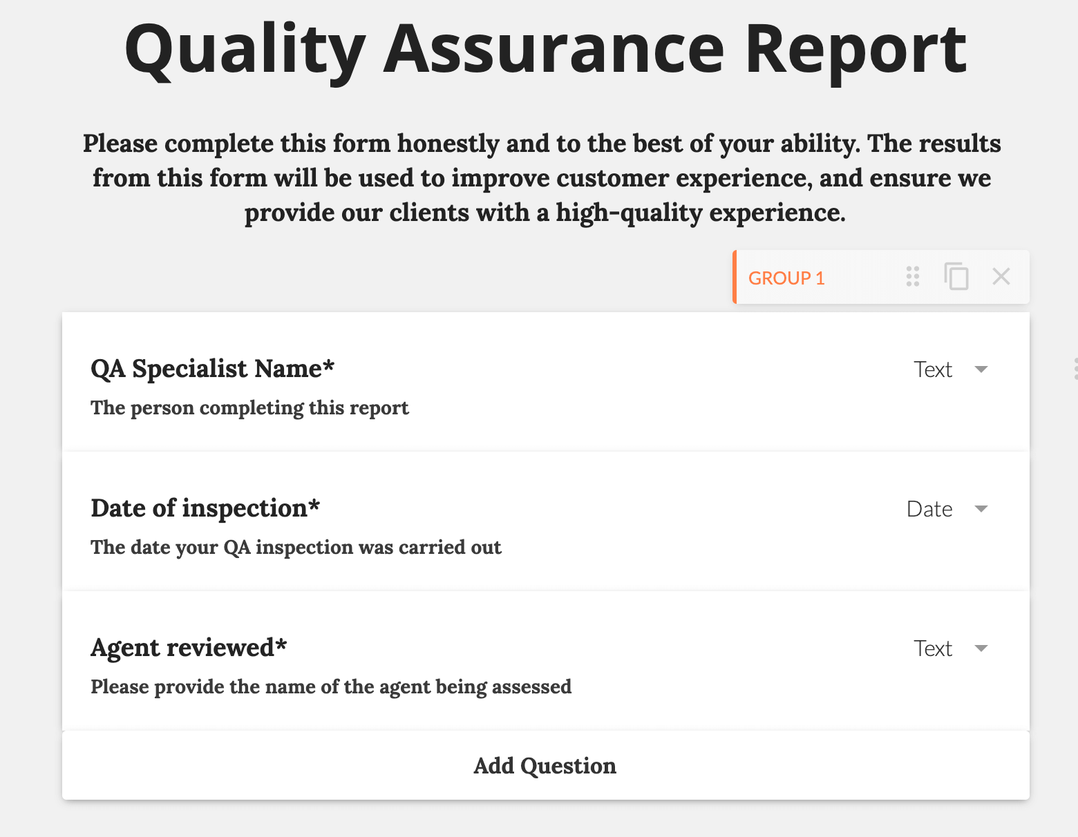 quality assurance report form example