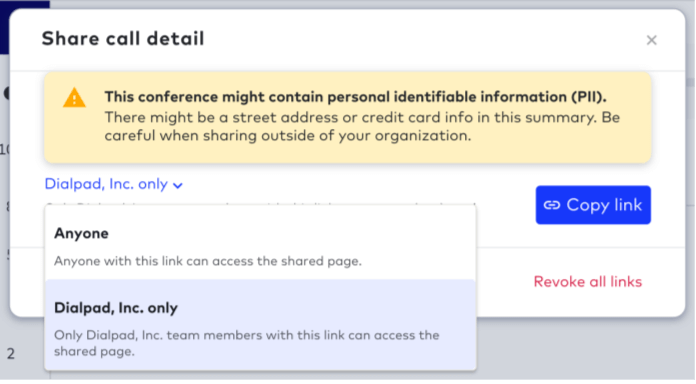 revoking sharing links in dialpad