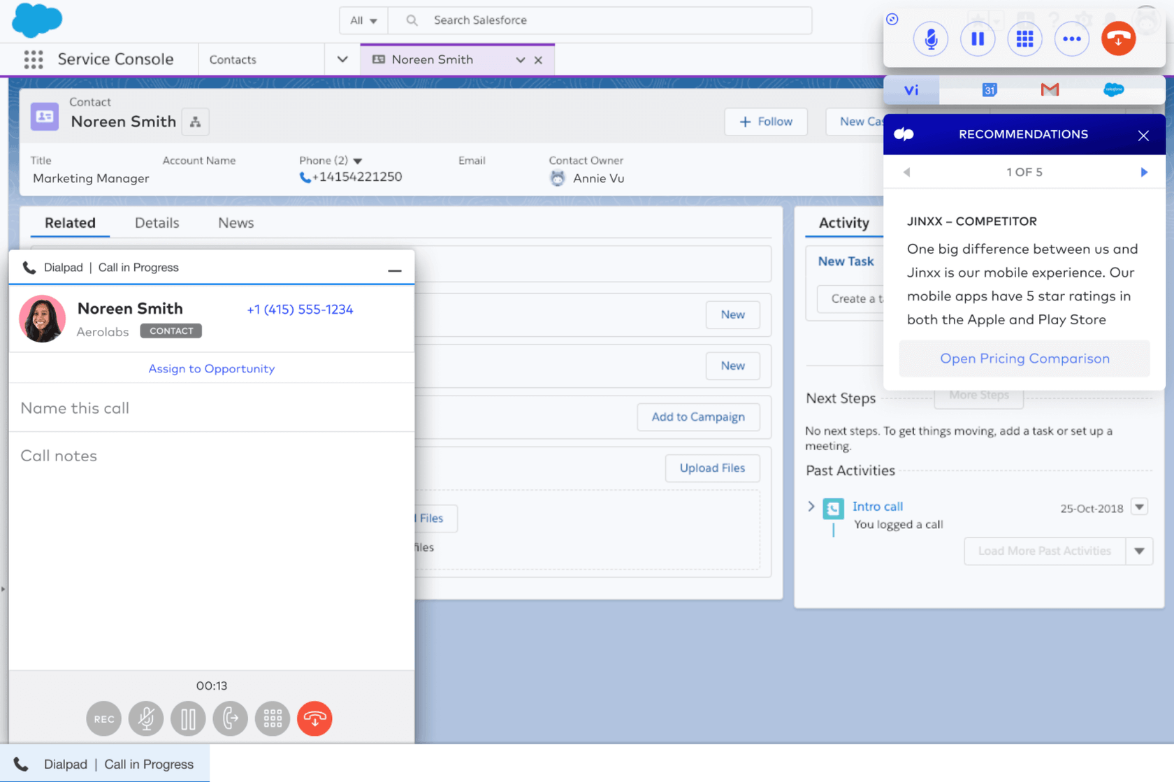 a real time assist card inside salesforce through dialpad