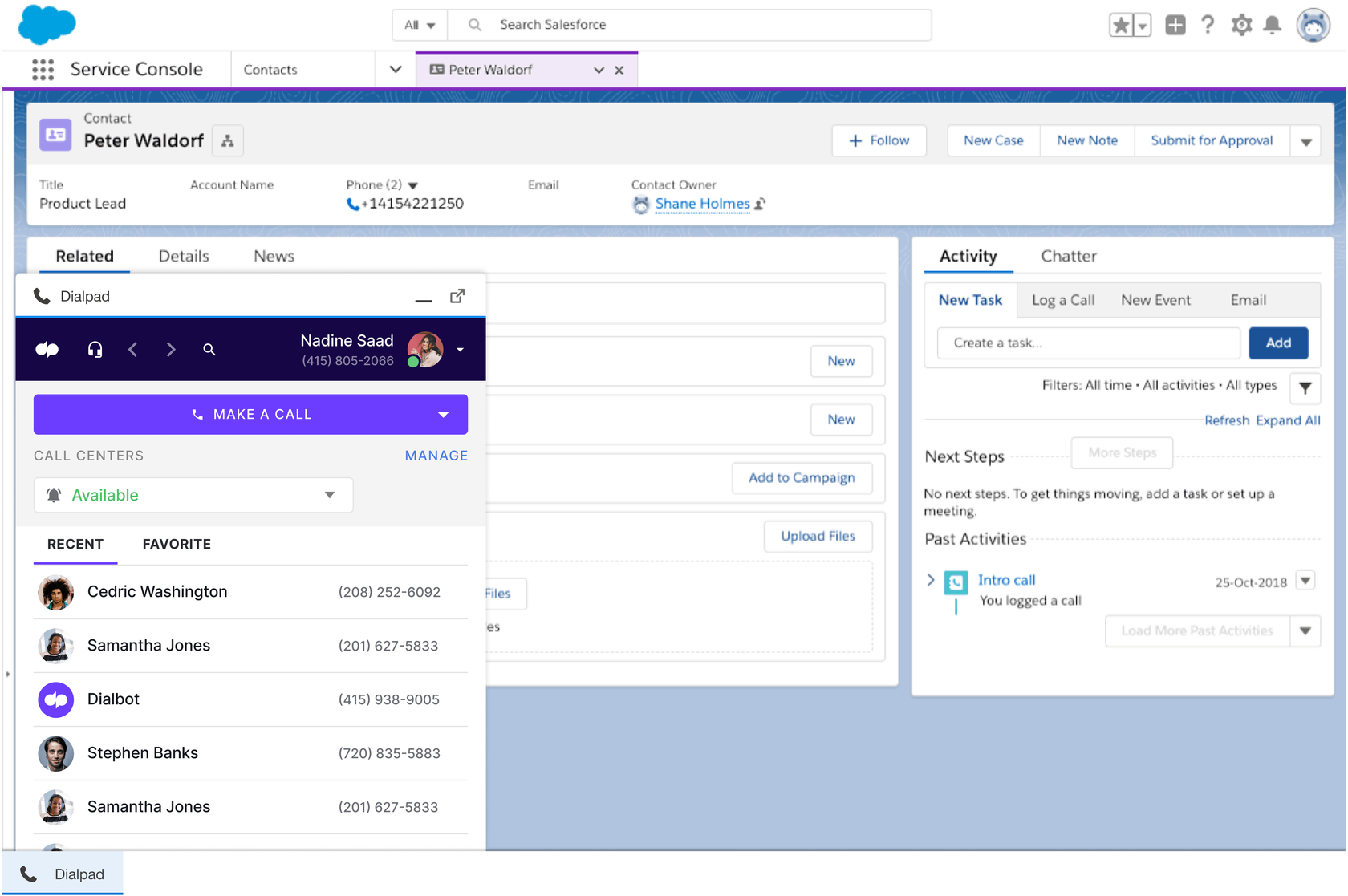 Dialpad's Salesforce CTI interface
