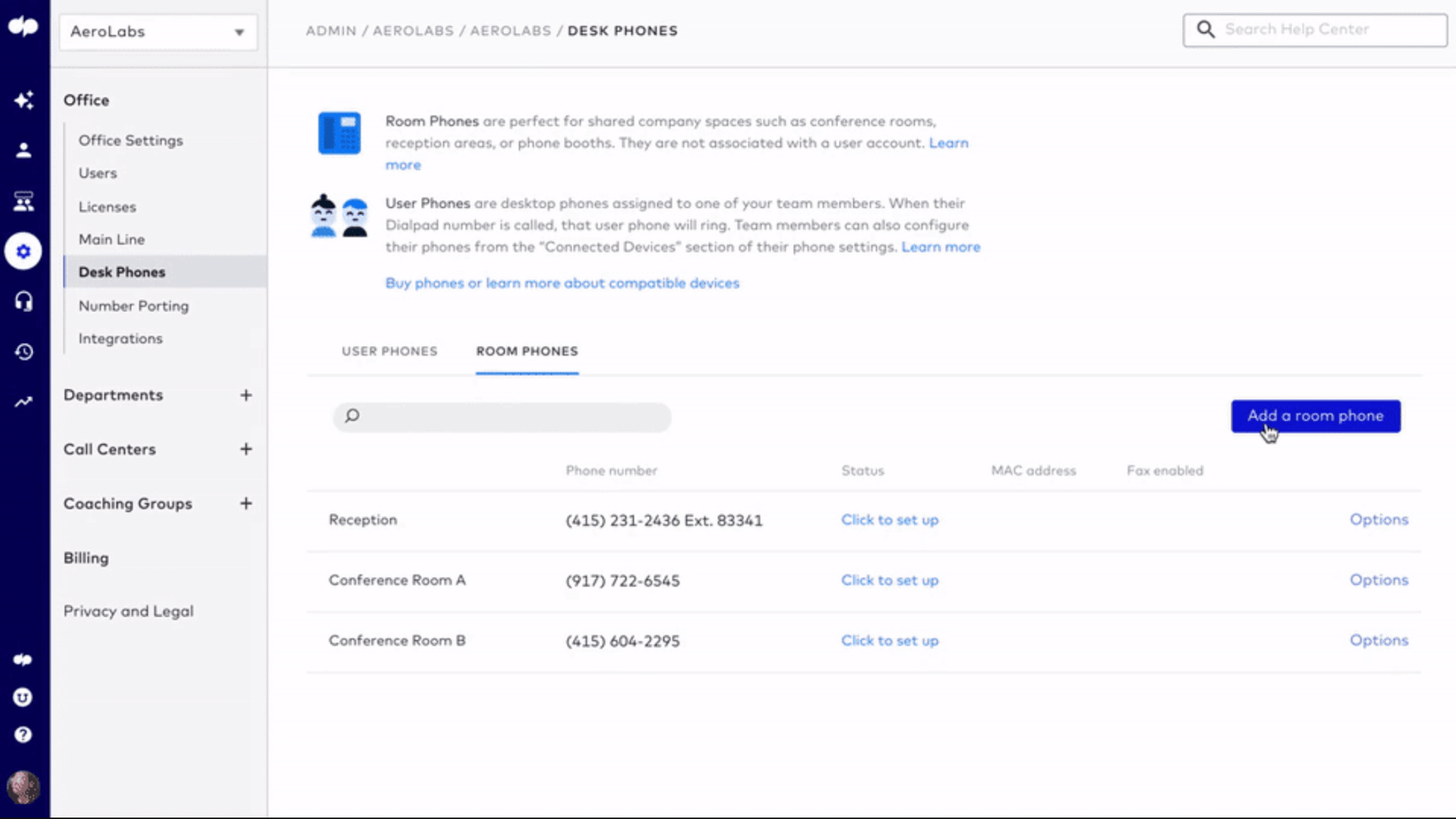 setting up a desk phone with dialpad