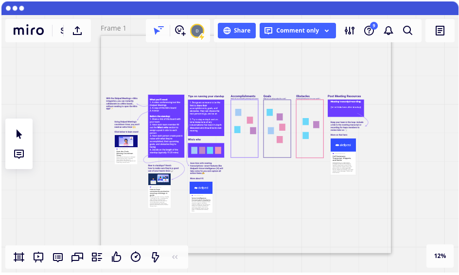 Standup meeting template on Miro