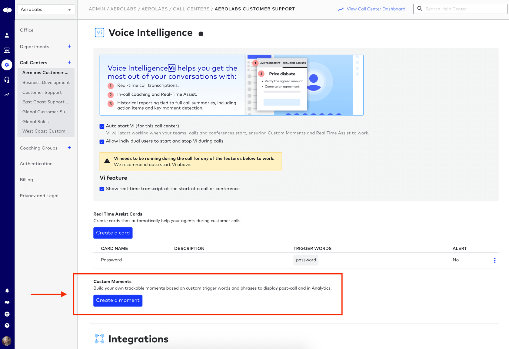 how to create a custom moments using dialpad voice intelligence