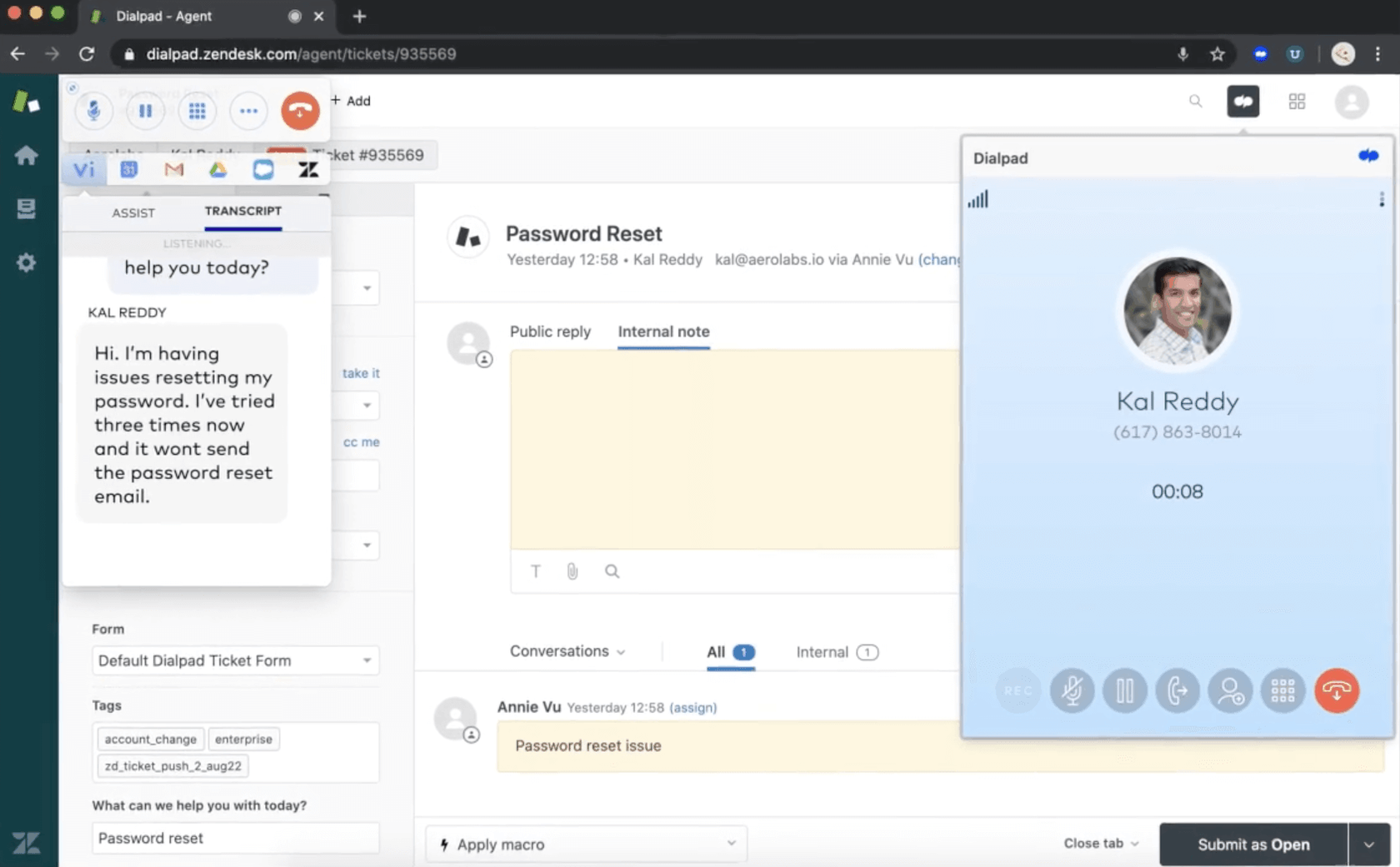 zendesk CTI dialpad integration