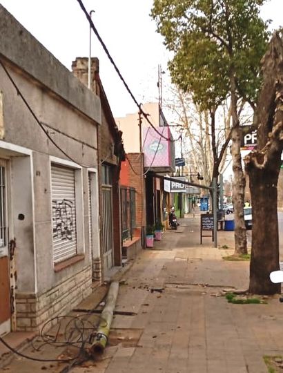 Postes caídos en la vereda.