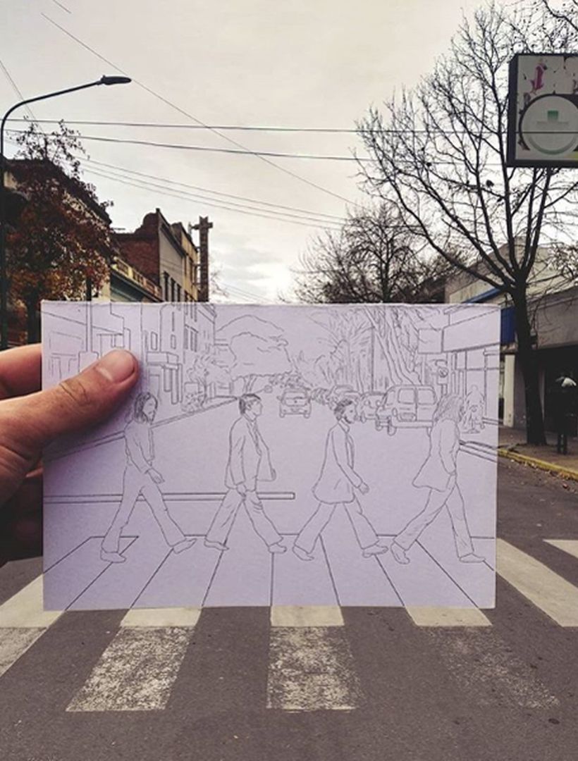 Un artista juninense acopla sus dibujos a distintos escenarios de la Ciudad  • Diario Democracia