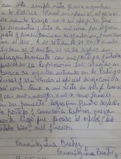 Policía de Rojas le salvó la vida a un nene y recibió la carta más emotiva