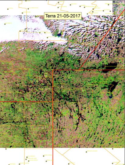 Vista satelital del agua en la provincia de Buenos Aires.