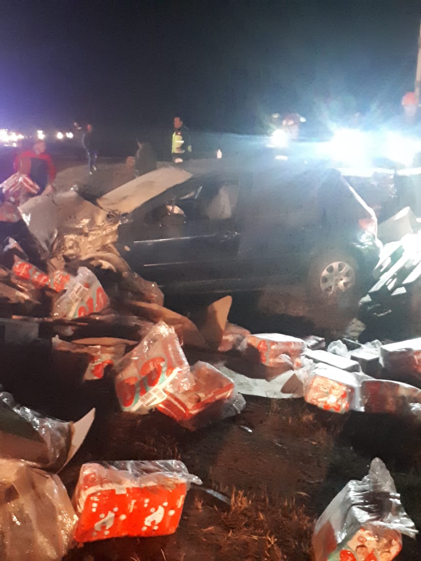 Violento choque entre un auto y un camión en la Ruta 7 • Diario Democracia
