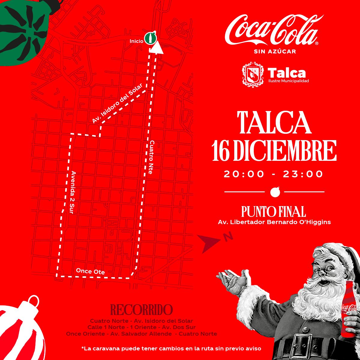 Anuncian fecha para la Caravana de Navidad Coca Cola en Talca