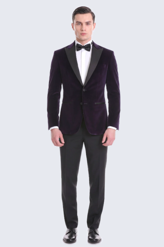 Mor Slim Fit Sivri Yaka Kadife Klasik Smokin Damatlık