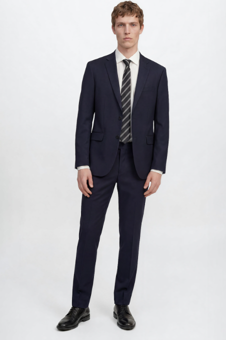 Slim Fit Dar Kesim Mono Yaka Lacivert Takım Elbise