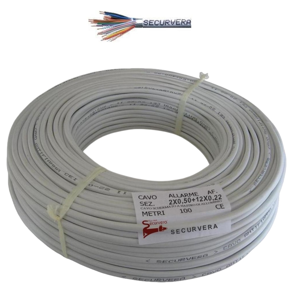 CAVO SCHERMATO ANTIFIAMMA 2X0,50+12X0,22 PER ANTIFURTO Securvera SM-212CSAFTSB