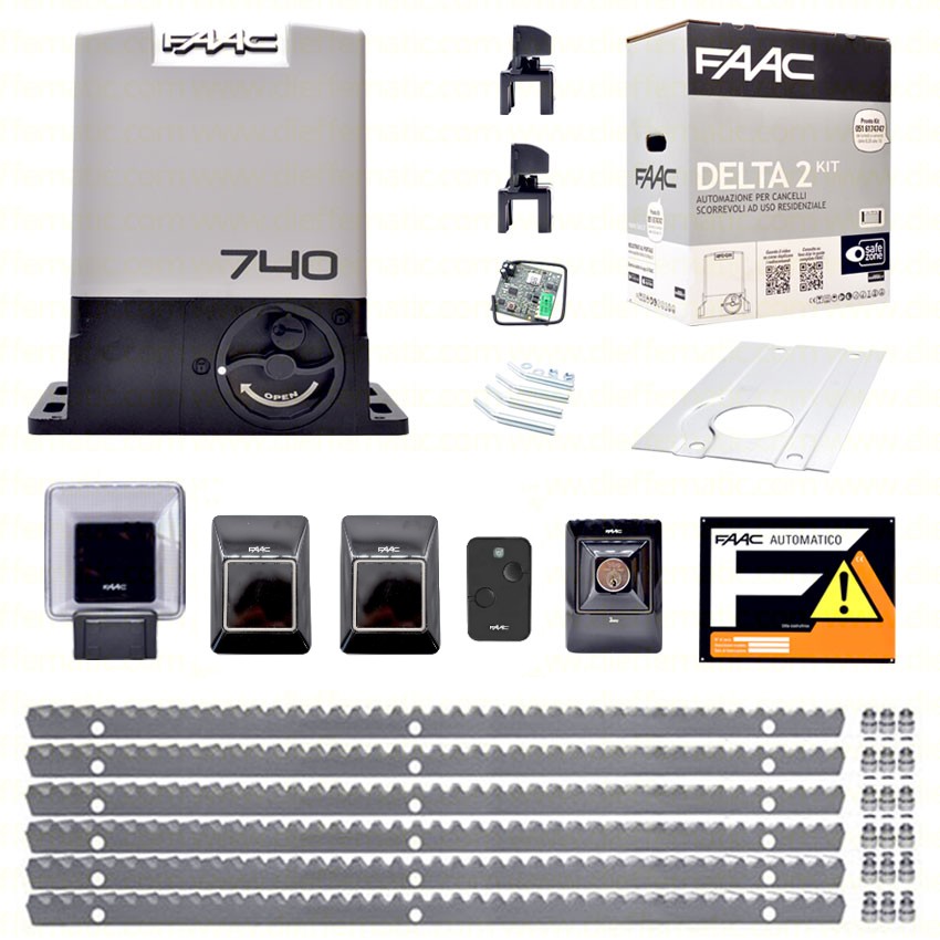 FAAC DELTA 2 740 KIT 6MT CREMAGLIERA METALLO AUTOMAZIONE CANCELLO SCORREVOLE dfm