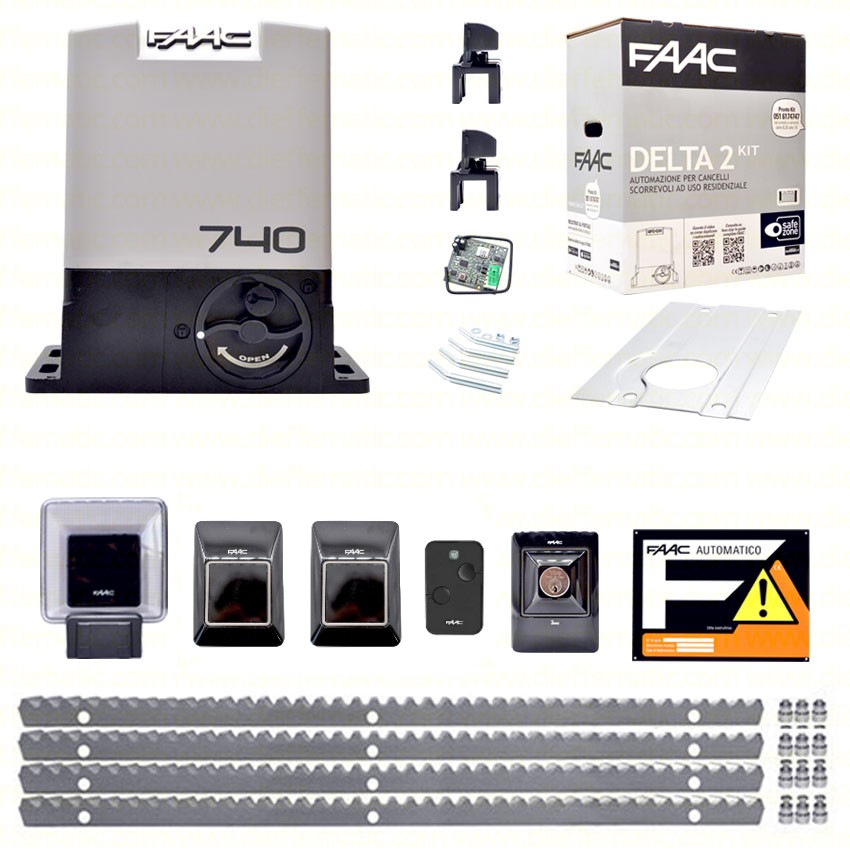 FAAC DELTA 2 740 KIT 4MT CREMAGLIERA METALLO AUTOMAZIONE CANCELLO SCORREVOLE