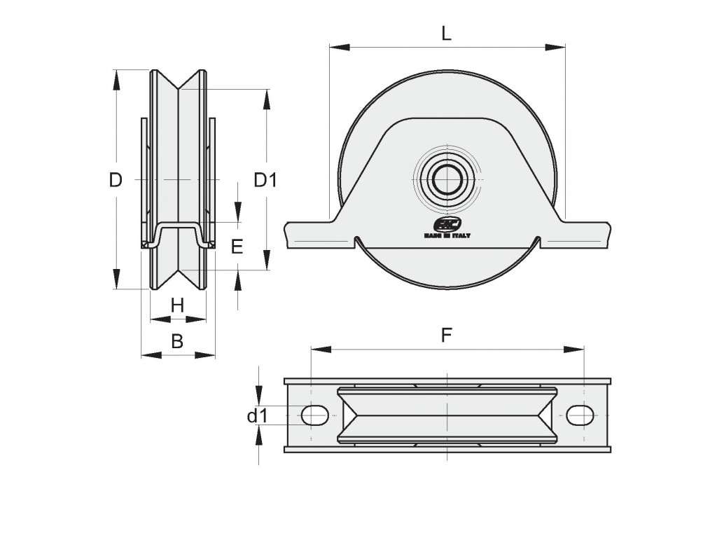 Ruota D.90 Gola A V Supporto Interno Stampato 2 Cuscinetti