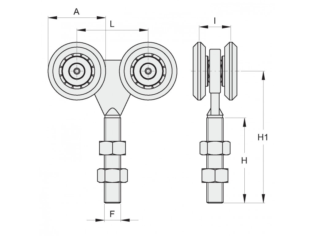 Carrello 4 Ruote Nylon D.24 Mm Supporto Forgiato Fac