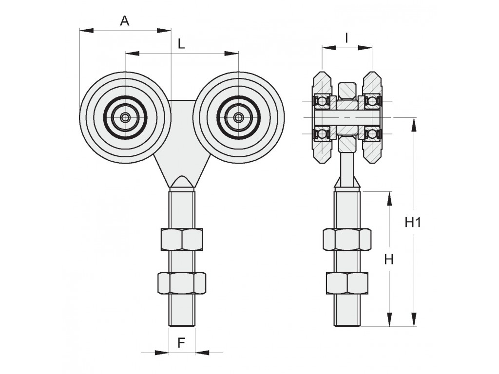 Carrello 4 Ruote Nylon D.40Mm Con Cuscinetto Fac