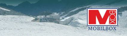 lagercontainer von mobilbox austria vor einem gletscher in den bergen