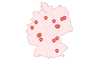 Deutschlandkarte mit 14 markierten rentem® Standorten