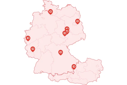 Deutschland- und Österreichkarte mit Mietstationen von SECONTEC