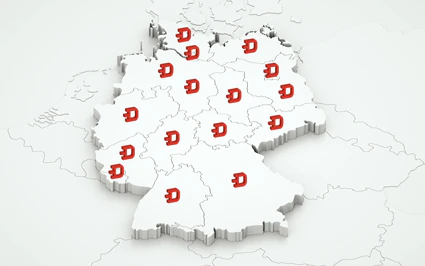 Deutschlandkarte mit Digando-Markierungen in den Bundesländern